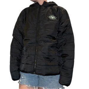 Black Puffer Jacket with Hood - Team Logo
